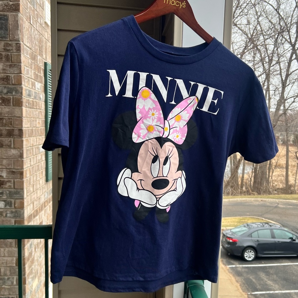 🆕🦋 Disney Minnie Mouse Graphic T-Shirt Navy Blue Short Sleeve Tee Size XL Casual - Picture 5 of 7
